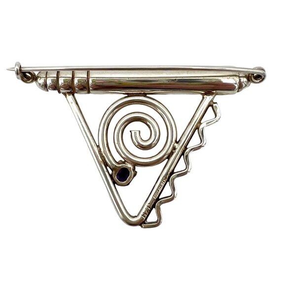 Joan Z. Horn Sterling Silver Brooch Pin Faceted Amethyst Geometric Modernist 925 - Picture 3 of 7